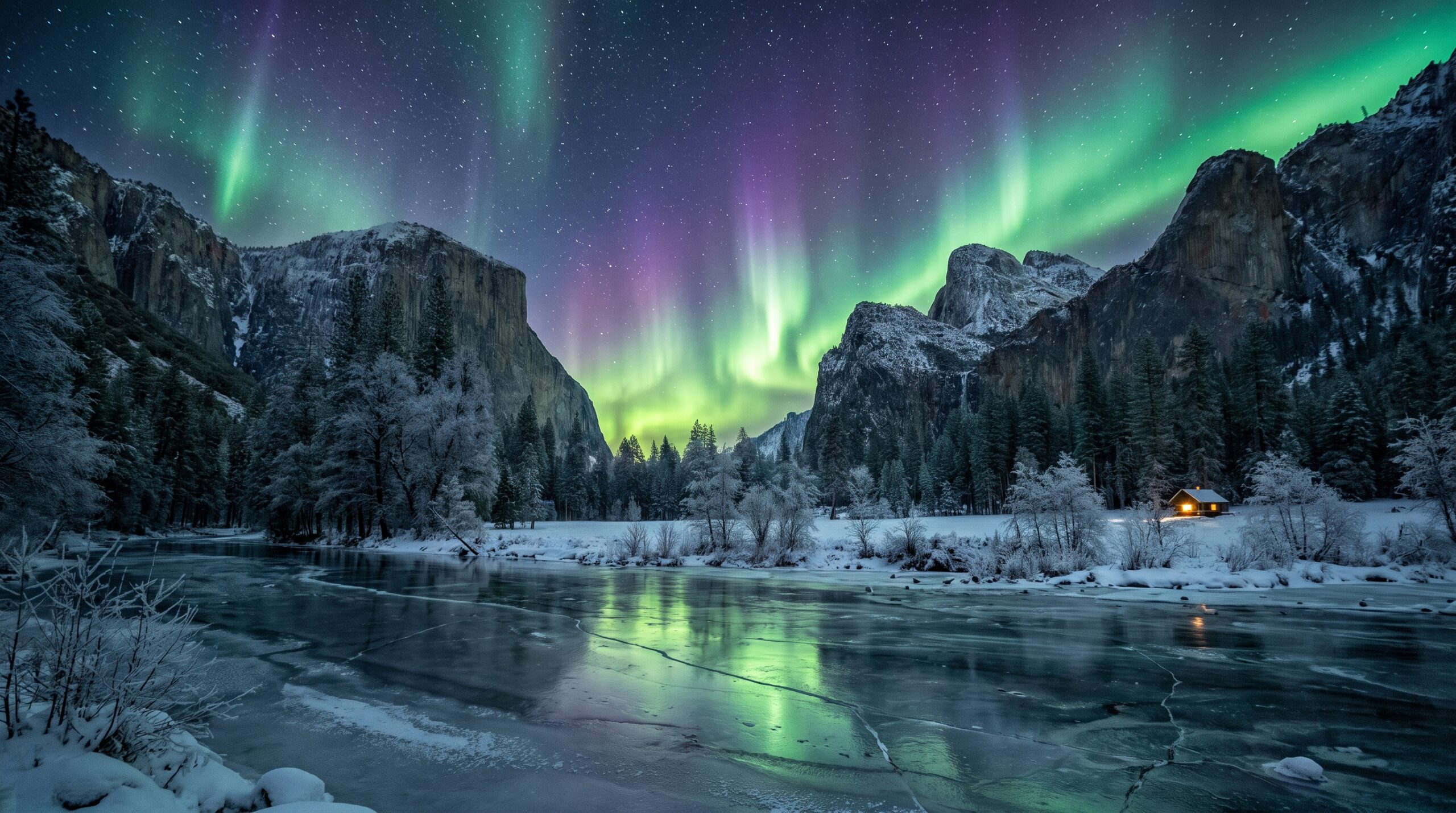 Frozen Aurora Valley Wallpaper